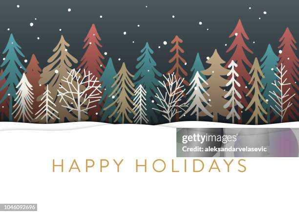 holiday card with christmas trees - forest background stock illustrations
