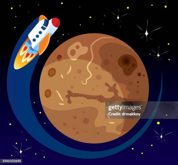 mars and space ship - mars exploration stock illustrations