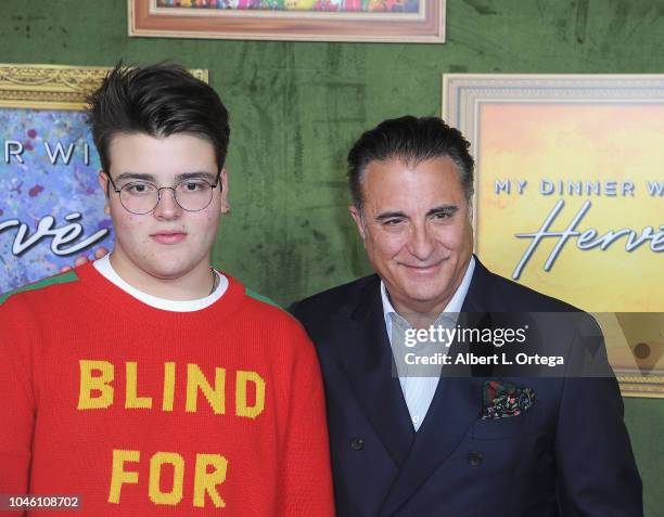 Actor Andy Garcia with son Andres arrives for the HBO Films' "My Dinner With Herve" Premiere held at Paramount Studios on October 4, 2018 in...