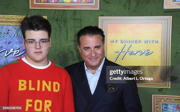 Actor Andy Garcia with son Andres arrives for the HBO Films' "My Dinner With Herve" Premiere held at Paramount Studios on October 4, 2018 in...