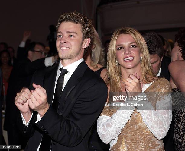 Justin Timberlake and Britney Spears during The 44th Annual GRAMMY Awards - Clive Davis Pre-GRAMMY Party at Beverly Hills Hotel in Beverly Hills,...