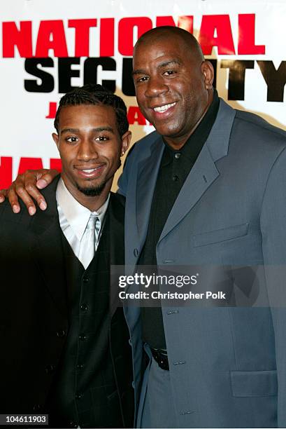 Andre Johnson and Magic Johnson during Premiere of National Security at Mann Village in Westwood, CA, United States.