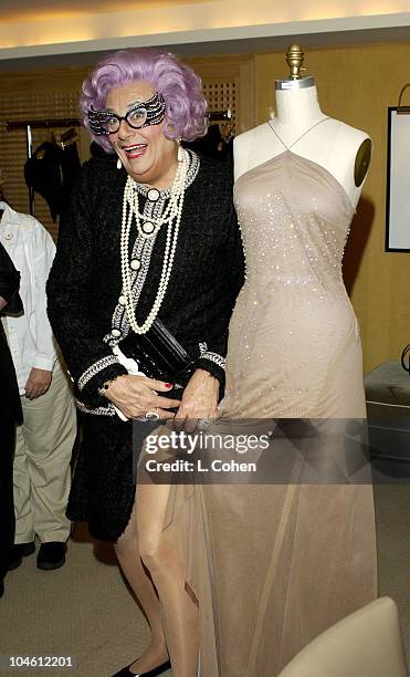 Dame Edna with the Anne Bowen five million dollar "Hearts on Fire" diamond Oscar gown.