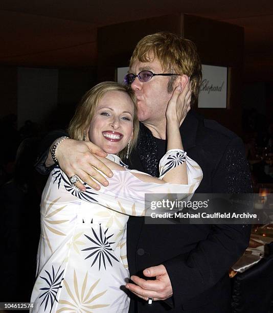 Marlee Matlin and Sir Elton John during The 10th Annual Elton John AIDS Foundation InStyle Party - Inside at Moomba Restaurant in Hollywood,...