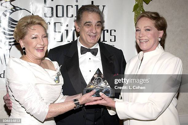 Ginny Mancini, Placido Domingo & Julie Andrews during Placido Domingo honored with the 11th Annual ELLA Award at Beverly Hilton Hotel in Beverly...