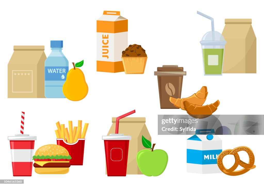 Set of lunch food icons. Vector illustration