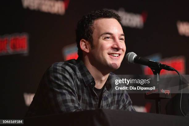 Ben Savage speaks onstage at the Boy Meets World 25th Anniversary Reunion panel during New York Comic Con 2018 at Jacob K. Javits Convention Center...