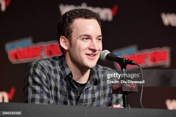 Ben Savage speaks onstage at the Boy Meets World 25th Anniversary Reunion panel during New York Comic Con 2018 at Jacob K. Javits Convention Center...