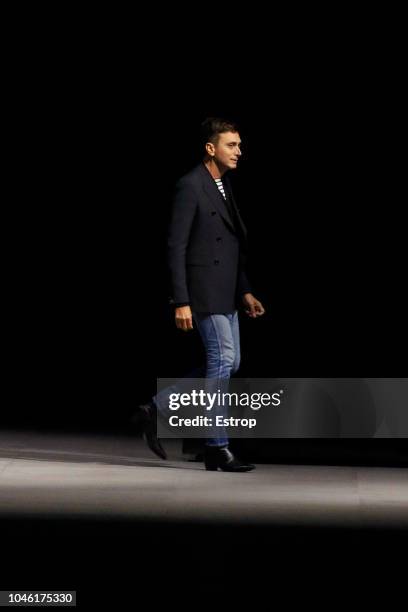 Fashion designer Hedi Slimane during the Celine show as part of the Paris Fashion Week Womenswear Spring/Summer 2019 on September 28, 2018 in Paris,...