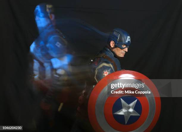 Cosplayer poses as Captain America during New York Comic Con 2018 at Javits Center on October 4, 2018 in New York City.