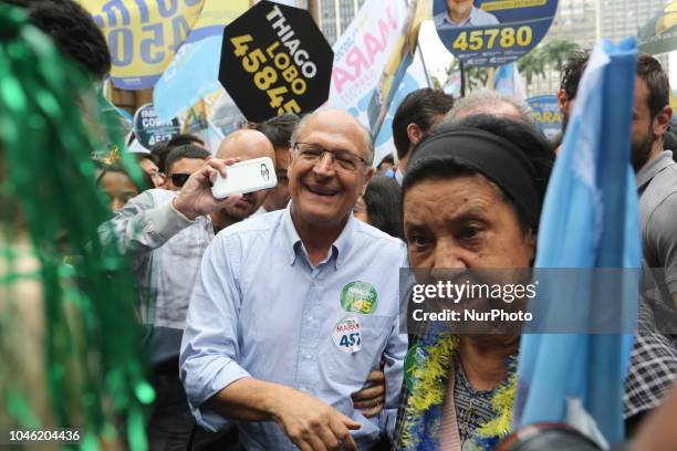 The candidate for the Presidency of Brazil, Geraldo Alckmin, participates in a walk with leaders in the center of Sao Paulo. October 05, 2018.