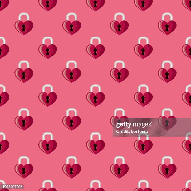 valentine's day lock seamless pattern - heart lock stock illustrations