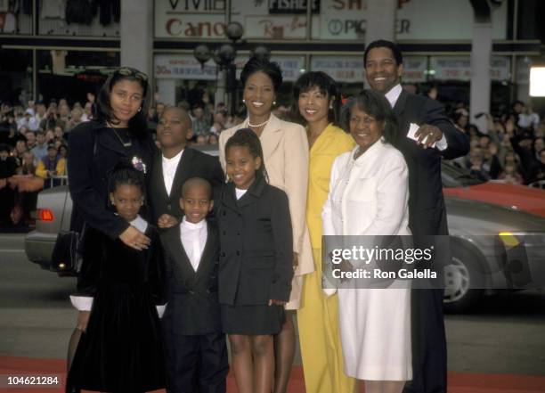 Denzel Washington, Pauletta Washington and family during Denzel Washington Footprint Ceremony at Mann's Chinese Theatre in Hollywood, California,...