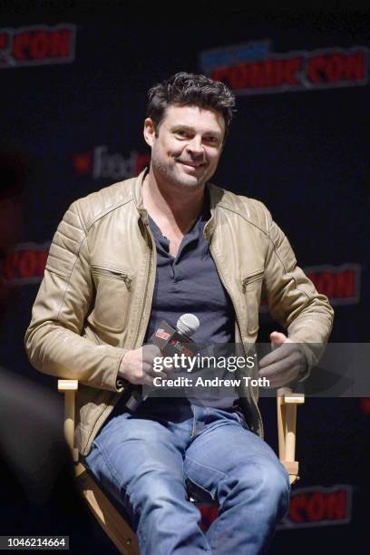 Karl Urban speaks onstage at the Amazon's The Boys panel during New York Comic Con 2018 at Hammerstein Ballroom on October 5, 2018 in New York City.