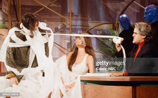 Episode 463 -- Pictured: Radio Personality Howard Stern, model Paulina Porizkova and the Blue Man Group during an interview with Host Jay Leno on May...