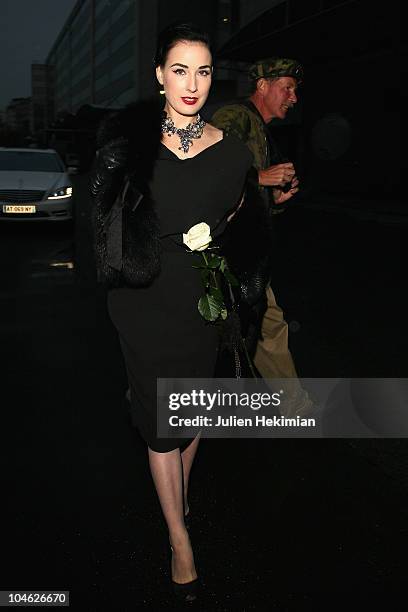 Dita Von Teese arrives for the Lanvin Ready to Wear Spring/Summer 2011 show during Paris Fashion Week at Halle Freyssinet on October 1, 2010 in...