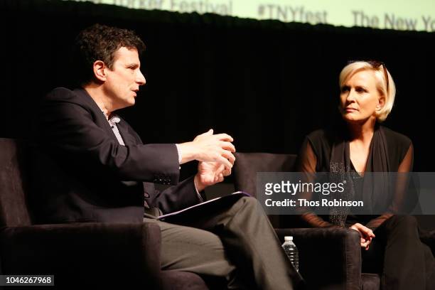 David Remnick and Mika Brzezinki speak on stage at the 2018 New Yorker Festival - MSNBC Hosts Joe Scarborough And Mika Brzezinski In Conversation...
