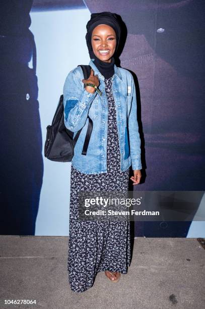 Halima Aden backstage during A$AP Rocky's surprise performance for Calvin Klein Jeans X Amazon Fashion Launch NYC Market at Flatiron Plaza on October...