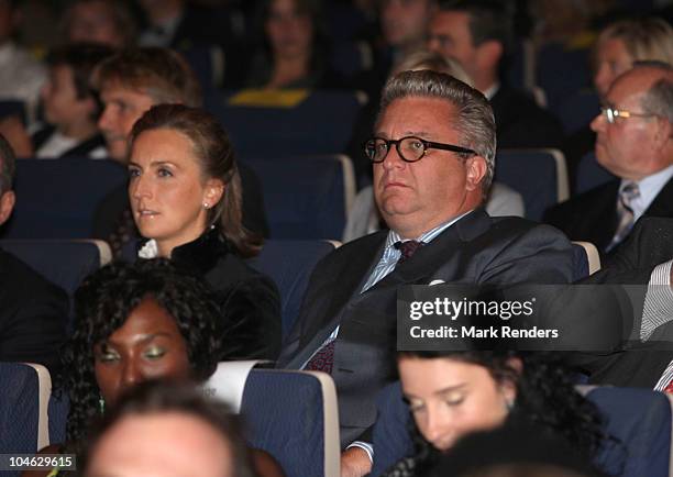 Princess Claire and Prince Laurent of Belgium watch a movie during the opening night of the 25th Festival International du Film Francophone at Cameo...