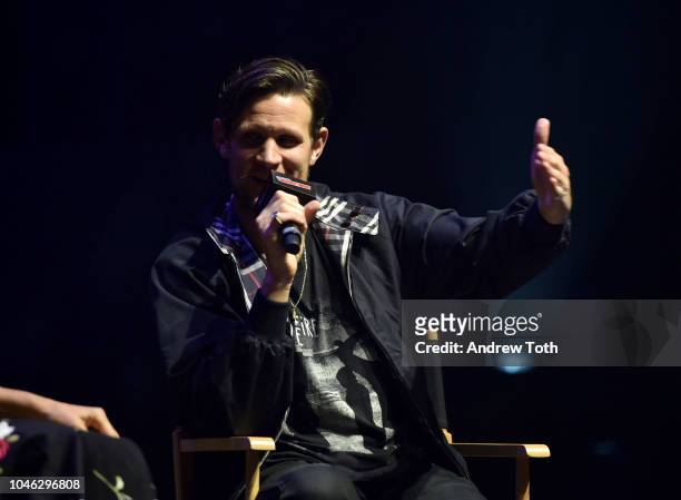 Matt Smith speaks onstage at the Tardis Time panel during New York Comic Con 2018 at Hammerstein Ballroom on October 5, 2018 in New York City.