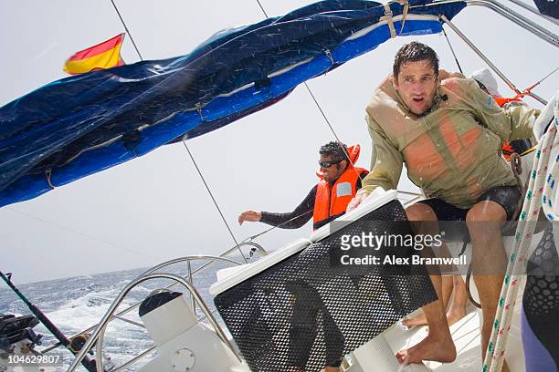 35 knots and big waves - yachting stock pictures, royalty-free photos & images
