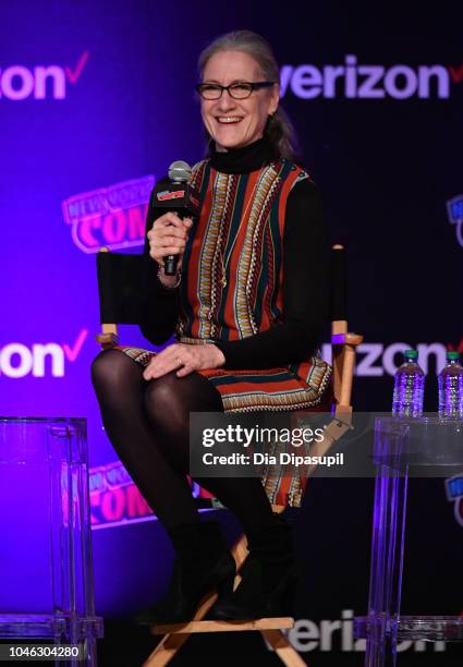 Lisa Henson speaks onstage at the Netflix & Chills panel during New York Comic Con 2018 at Jacob K. Javits Convention Center on October 5, 2018 in...