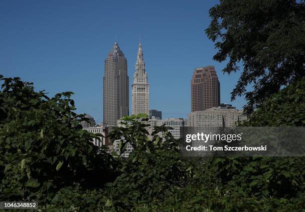 View of the Cleveland city skyline and its three tallest downtown buildings the Key Tower and 200 Public Square and the Terminal Tower on September...