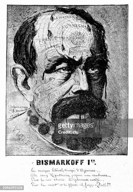 bismarck-karikatur aus dem jahr 1870 - bismarckoff 1er - besonderes lebensereignis stock-grafiken, -clipart, -cartoons und -symbole