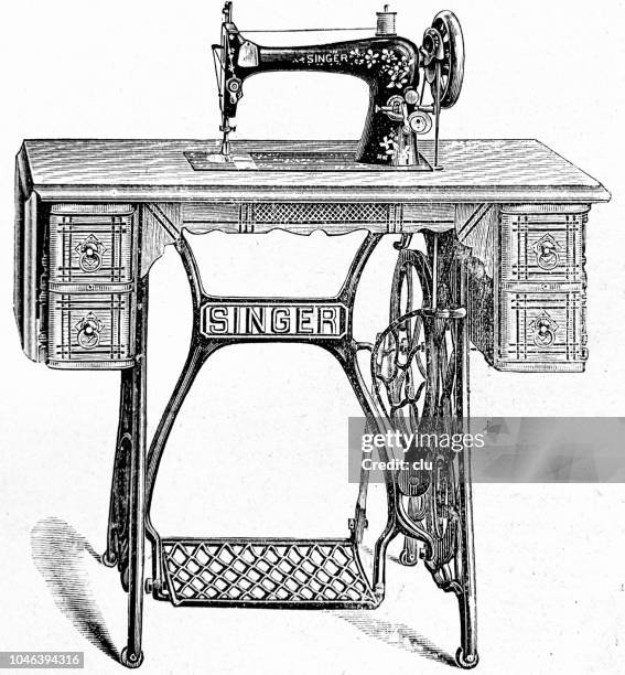 sewing machine from singer - model: vibrating shuttle - sewing machine stock illustrations