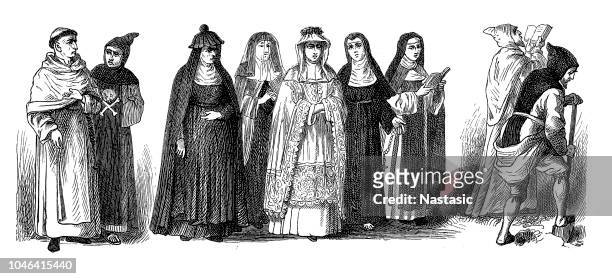 spiritual religious costumes of monks and nuns - cleric stock illustrations