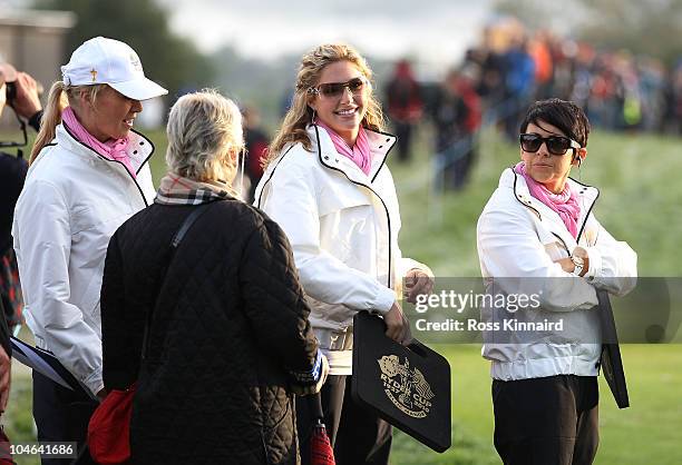 Martin Kaymer's partner Allison Micheletti and Laurae Westwood watch the action during the rescheduled Morning Fourball Matches during the 2010 Ryder...