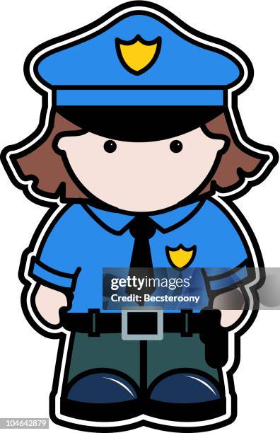 ilustrações, clipart, desenhos animados e ícones de policewoman personagem - cadet