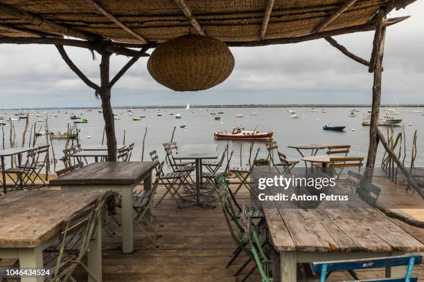 cap ferret (arcachon bay, france), terrace at seaside - arcachon stock pictures, royalty-free photos & images