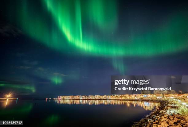 reykjavik northern light - reykjavik stock pictures, royalty-free photos & images