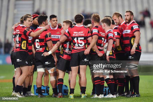 Luke Romano of Canterbury and his team mates look on during the round eight Mitre 10 Cup match between Canterbury and Taranaki at Christchurch...
