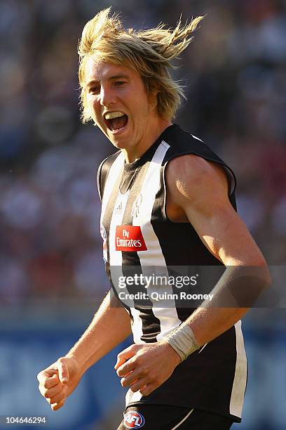 Dale Thomas of the Magpies celebrates kicking a goal during the AFL Grand Final Replay match between the Collingwood Magpies and the St Kilda Saints...