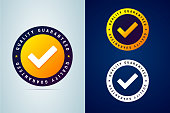Quality guaranteed - tested badge. Vector illustration with check mark icon.
