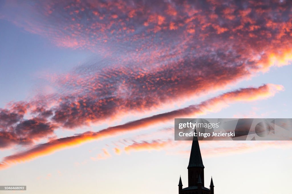 Dramatic Sunset Cloud Formation over Protestant Church ( St. Matthäus Kirche)