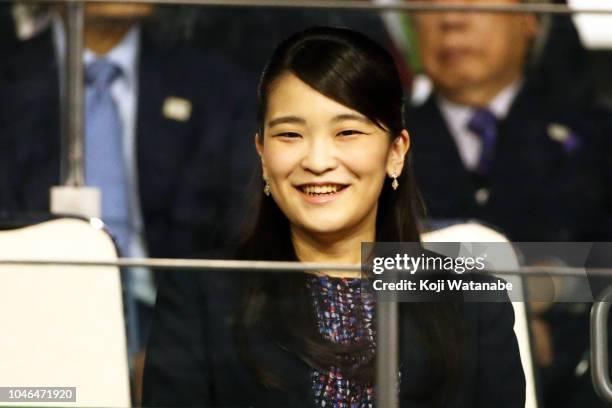 Princess Mako of Akishino looks on on day six of the Rakuten Open at Musashino Forest Sports Plaza on October 6, 2018 in Chofu, Tokyo, Japan.