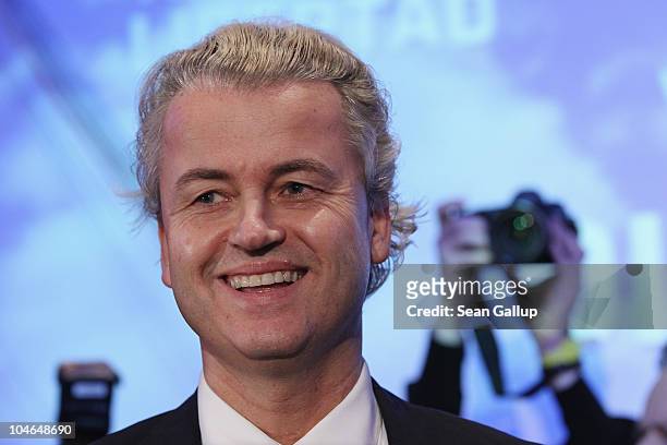 Dutch right-wing politician Geert Wilders greets supporters upon his arrival on October 2, 2010 in Berlin, Germany. Wilders came on the invitation of...