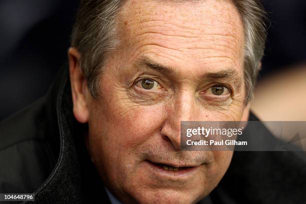 Manager Gerard Houllier of Aston Villa looks on prior to the Barclays Premier League match between Tottenham Hotspur and Aston Villa at White Hart...