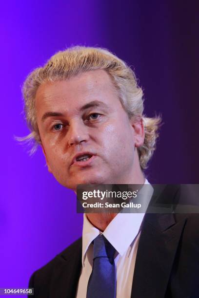 Dutch right-wing politician Geert Wilders speaks to supporters on October 2, 2010 in Berlin, Germany. Wilders came on the invitation of German...