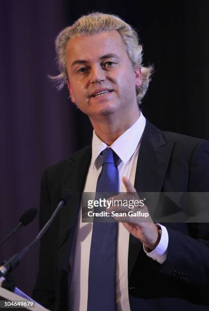 Dutch right-wing politician Geert Wilders speaks to supporters on October 2, 2010 in Berlin, Germany. Wilders came on the invitation of German...