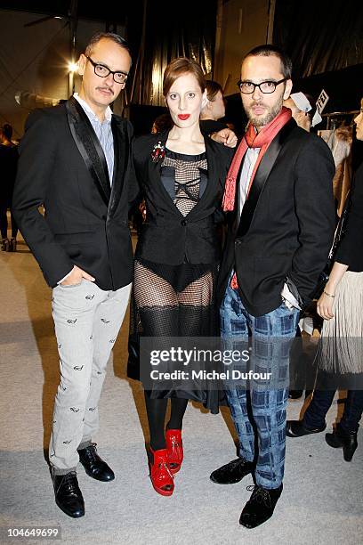 Liz Goldwyn , Viktor and Rolf attend the Viktor & Rolf Ready to Wear Spring/Summer 2011 show during Paris Fashion Week at Espace Ephemere Tuileries...