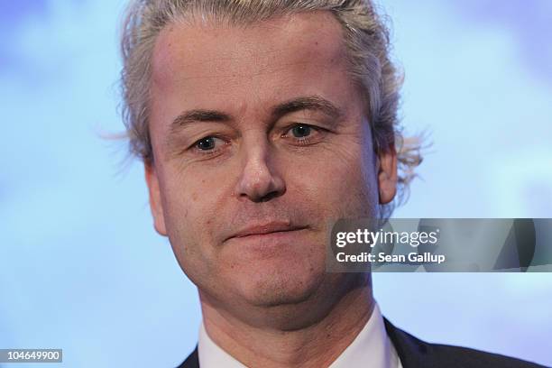 Dutch right-wing politician Geert Wilders prepares to speak to supporters on October 2, 2010 in Berlin, Germany. Wilders came on the invitation of...