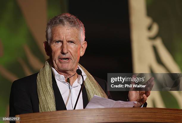 New Zealand Chef de Mission Dave Currie speaks to the New Zealand athletes during their welcoming ceremony in the International Zone of the Athletes...