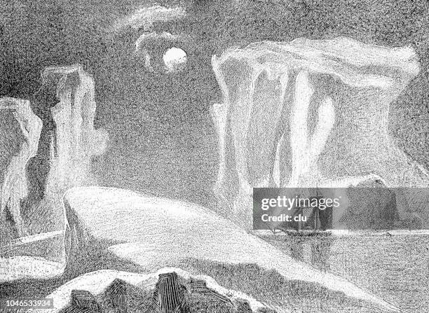polar landscape by moonlight - arctic stock illustrations