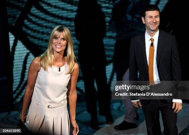 Filippa Lagerback and Fabio Fazio attend 'Che Tempo Che Fa' Italian Tv Show held at Rai Studios on October 2, 2010 in Milan, Italy.