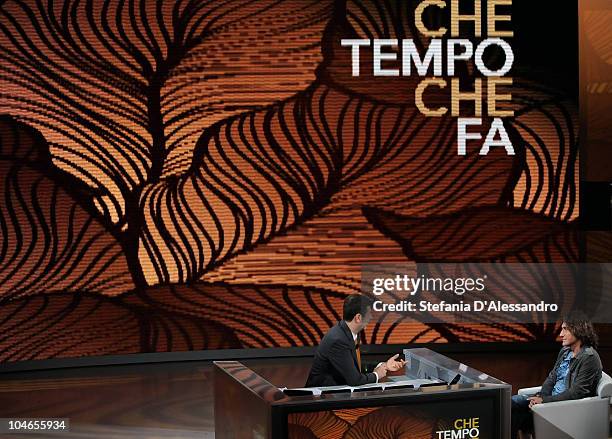 Fabio Fazio and Luciano Ligabue attend 'Che Tempo Che Fa' Italian Tv Show held at Rai Studios on October 2, 2010 in Milan, Italy.