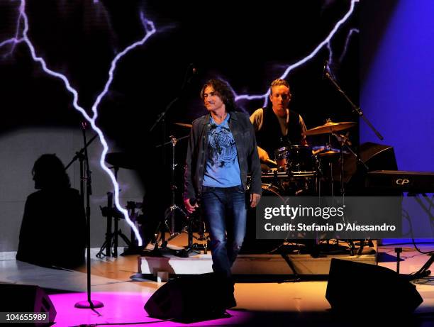 Luciano Ligabue performs during 'Che Tempo Che Fa' Italian Tv Show held at Rai Studios on October 2, 2010 in Milan, Italy.